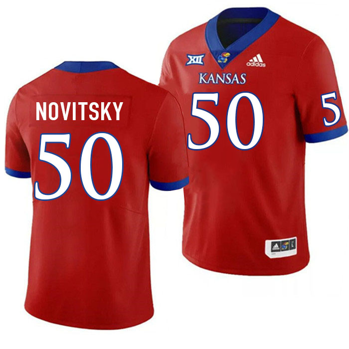 Men #50 Mike Novitsky Kansas Jayhawks College Football Jerseys Stitched Sale-Red